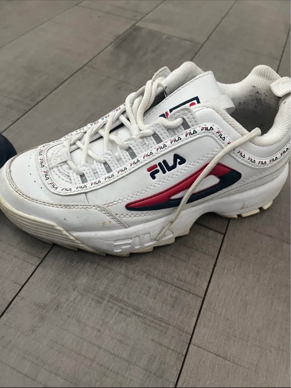Fila Kids White Sneakers with Pink & Navy Logo Accents
